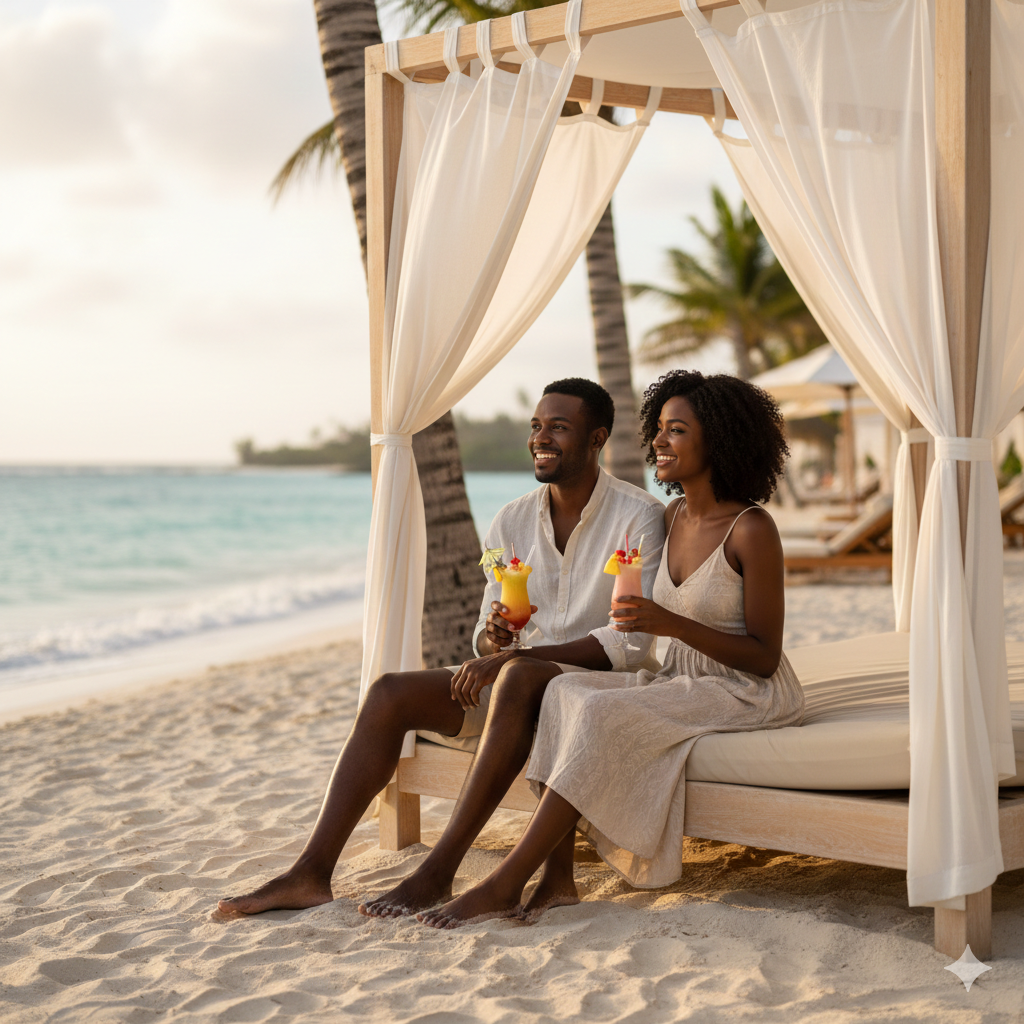 Família africana feliz em férias