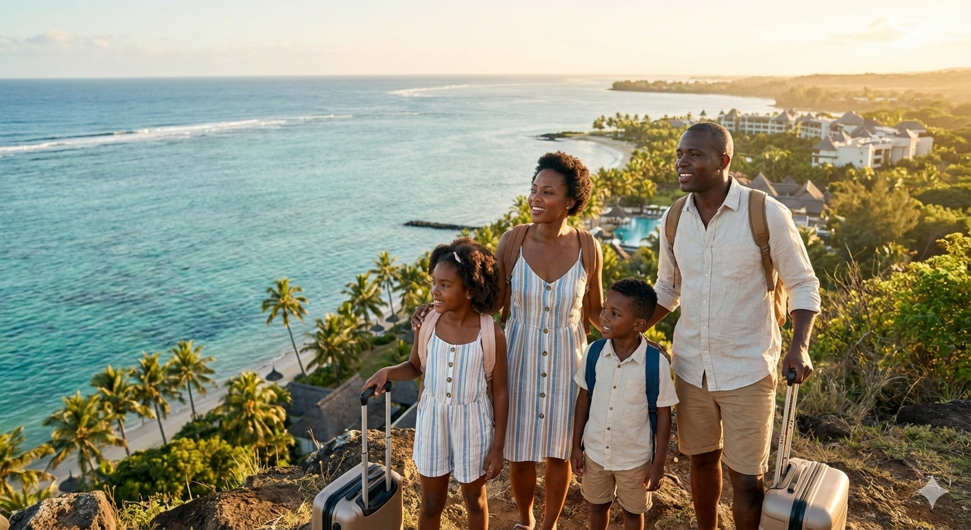 Vista aérea da praia Le Morne nas Ilhas Maurícias